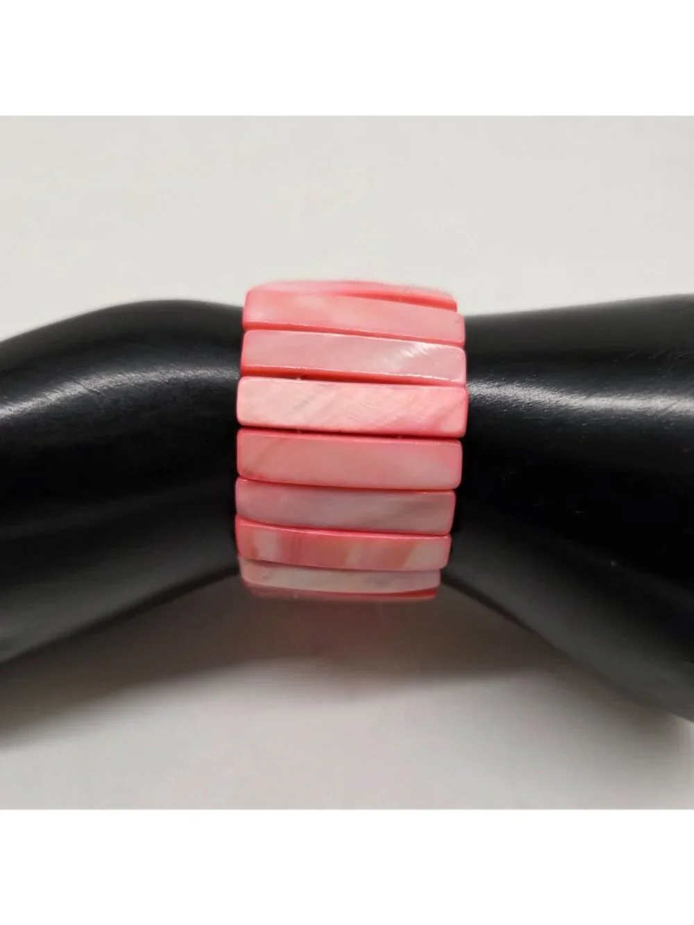 Wide Pink Rectangle Shell Stretch Bracelet 1-1/8" Women's Jewelry - Picture 4 of 6
